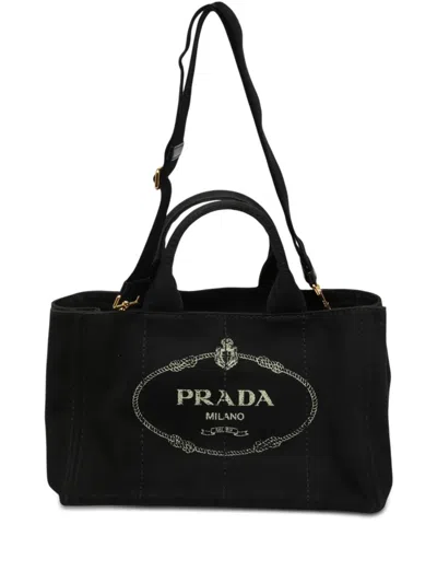 Pre-owned Prada 2013-2026 Canapa Satchel Bag In Black