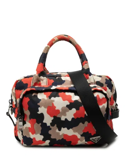 Pre-owned Prada 2013-2026 Canvas Camouflage Cordura Satchel In Brown
