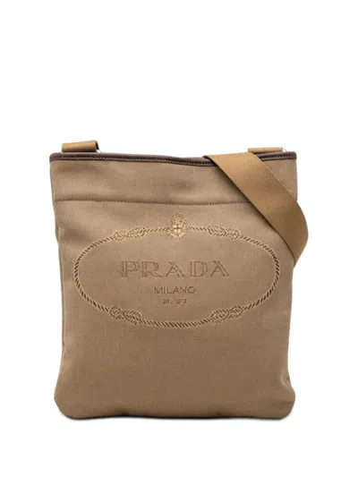 Pre-owned Prada 2013-2026 Canvas Canapa Logo Crossbody Bag In Neutral