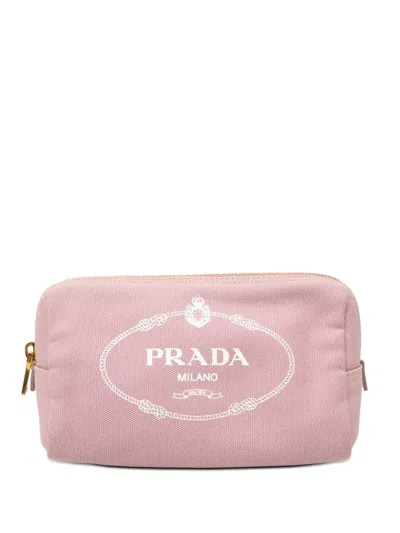 Pre-owned Prada 2013-2026 Canvas Canapa Logo Pouch In Pink
