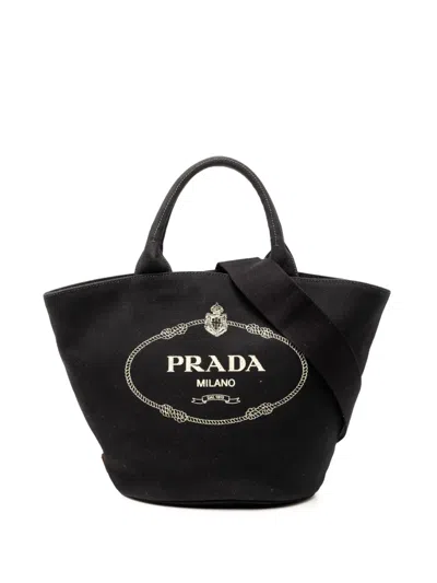 Pre-owned Prada 2013-2026 Canvas Canapa Logo Satchel In Black