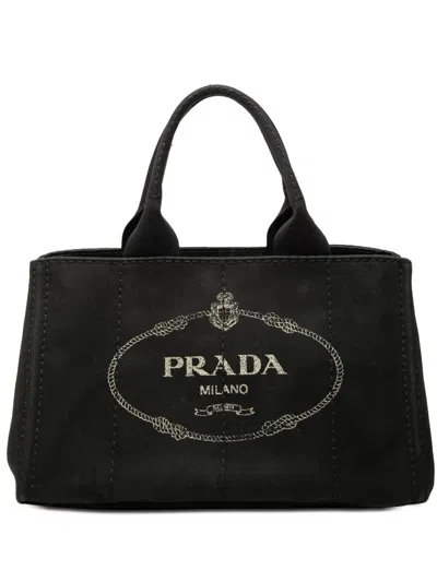 Pre-owned Prada 2013-2026 Canvas Canapa Logo Satchel In Black