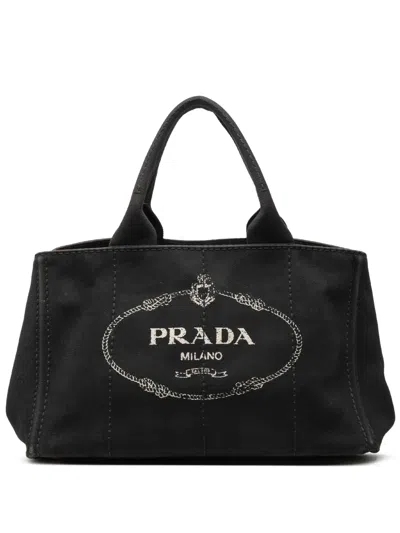 Pre-owned Prada 2013-2026 Canvas Canapa Logo Satchel In Black
