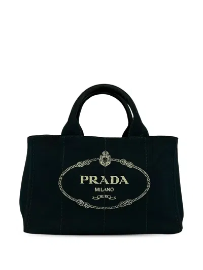 Pre-owned Prada 2013-2026 Canvas Canapa Logo Satchel In Black