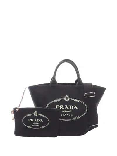 Pre-owned Prada 2013-2026 Canvas Canapa Logo Satchel In Black
