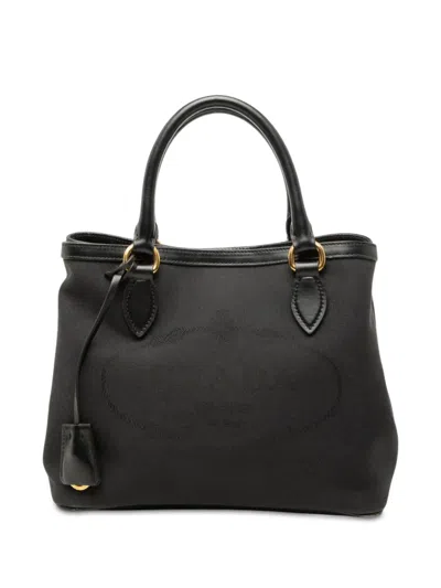 Pre-owned Prada 2013-2026 Canvas Canapa Logo Satchel In Black