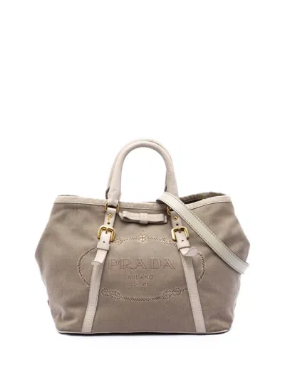 Pre-owned Prada 2013-2026 Canvas Canapa Logo Satchel In Brown