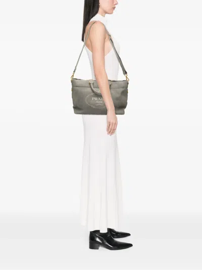Pre-owned Prada 2013-2026 Canvas Canapa Logo Satchel In Gray