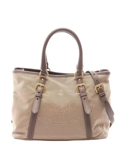 Pre-owned Prada 2013-2026 Canvas Canapa Logo Satchel In Neutrals