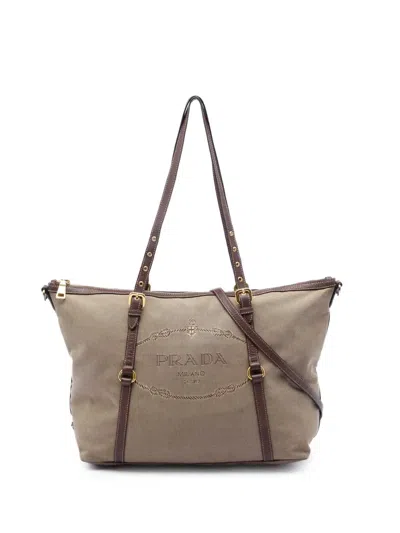Pre-owned Prada 2013-2026 Canvas Canapa Logo Satchel In Neutrals