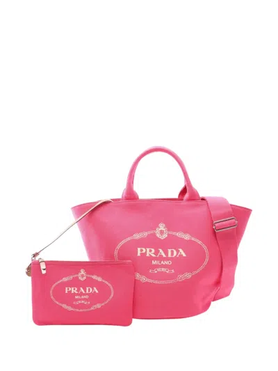 Pre-owned Prada 2013-2026 Canvas Canapa Logo Satchel In Pink