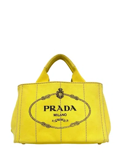 Pre-owned Prada 2013-2026 Canvas Canapa Logo Satchel In Yellow