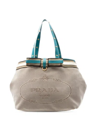 Pre-owned Prada 2013-2026 Canvas Canapa Logo Tote Bag In Blue