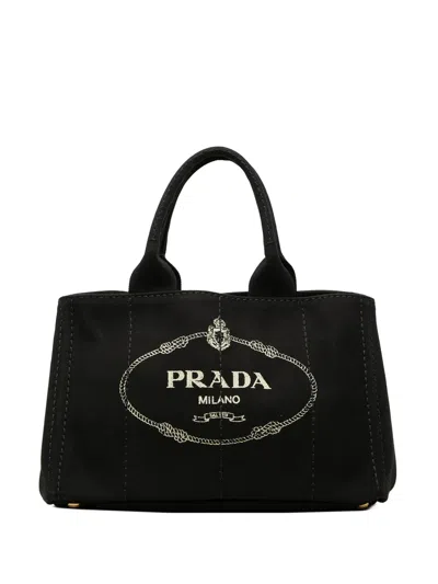 Pre-owned Prada 2013-2026 Canvas Canapa Logo Tote Satchel In Black