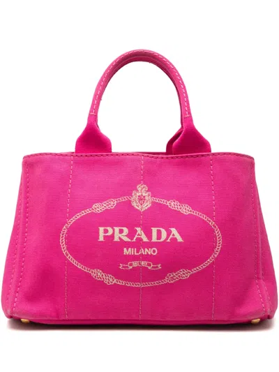 Pre-owned Prada 2013-2026 Canvas Canapa Logo Tote Satchel In Pink