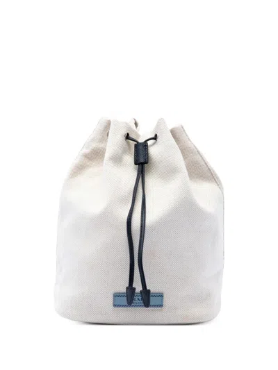 Pre-owned Prada 2013-2026 Canvas Mistolino Drawstring Pouch In White