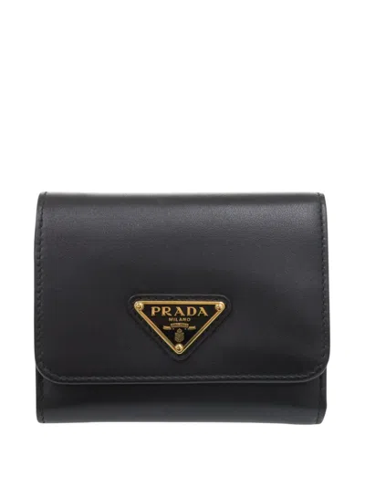 Pre-owned Prada 2013-2026 City Calf Trifold Wallet Small Wallets In Black