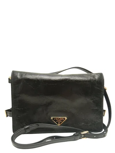 Pre-owned Prada 2013-2026 Crinkled Calfskin Crossbody Bag In Black