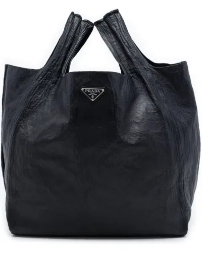 Pre-owned Prada 2013-2026 Crinkled Nappa Tote Bag In Black