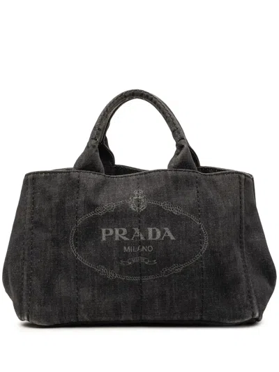 Pre-owned Prada 2013-2026 Denim Canapa Logo Satchel In Black