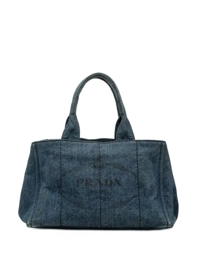 Pre-owned Prada 2013-2026 Denim Canapa Logo Satchel In Blue