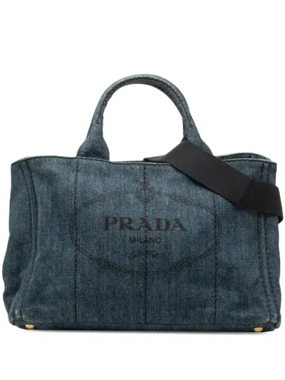 Pre-owned Prada 2013-2026 Denim Canapa Logo Satchel In Blue