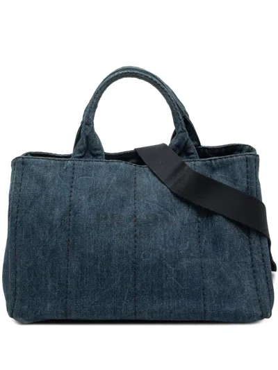 Pre-owned Prada 2013-2026 Denim Canapa Logo Satchel In Blue