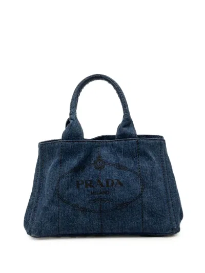 Pre-owned Prada 2013-2026 Denim Canapa Logo Satchel In Blue