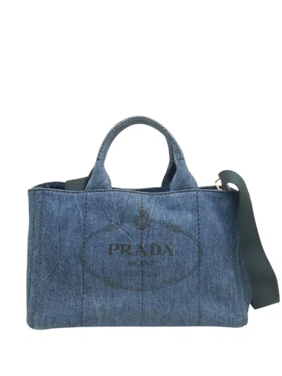 Pre-owned Prada 2013-2026 Denim Canapa Logo Satchel In Blue