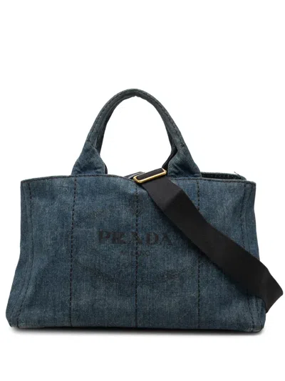 Pre-owned Prada 2013-2026 Denim Canapa Logo Satchel In Blue