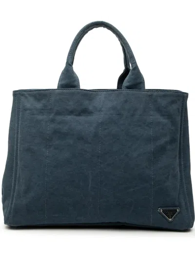 Pre-owned Prada 2013-2026 Denim Tote Bag In Blue
