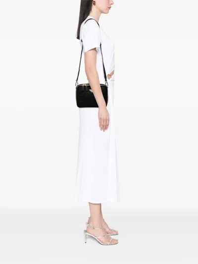 Pre-owned Prada 2013-2026 Embroidered Canvas Brique Symbole Crossbody Bag In Black