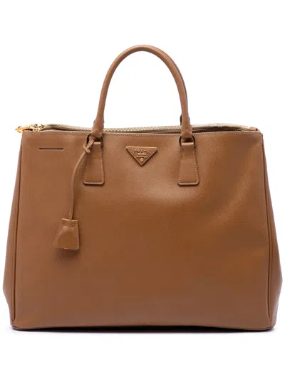 Pre-owned Prada 2013-2026 Extra Large Saffiano Lux Galleria Double Zip Tote Bag In Brown