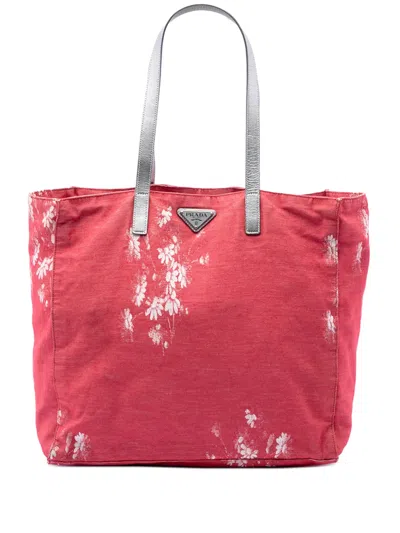 Pre-owned Prada 2013-2026 Floral Printed Canvas Tote Bag In Pink