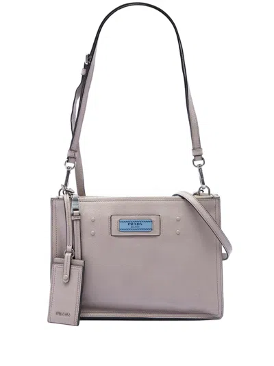 Pre-owned Prada 2013-2026 Glace Calf Etiquette Satchel In Gray