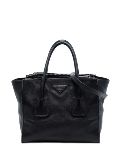 Pre-owned Prada 2013-2026 Glace Calf Twin Pocket Double Handle Satchel In Black