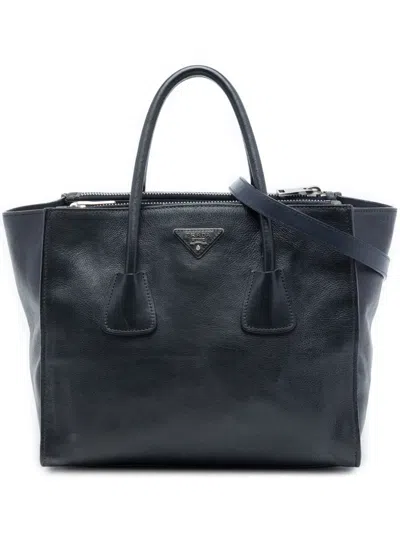Pre-owned Prada 2013-2026 Glace Calf Twin Pocket Double Handle Satchel In Black
