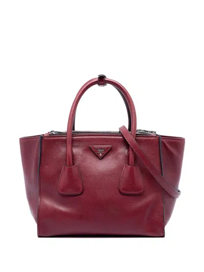 Pre-owned Prada 2013-2026 Glace Calf Twin Pocket Satchel In Red