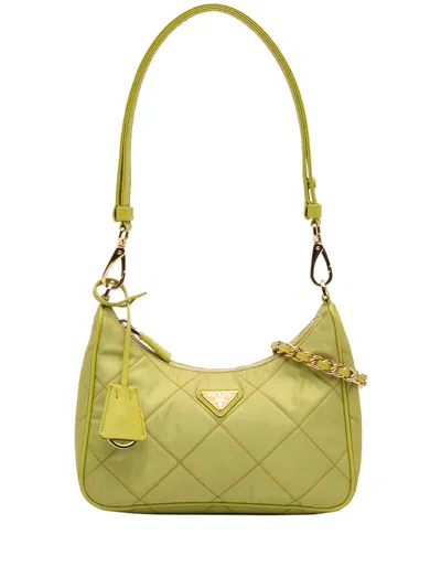 Pre-owned Prada 2013-2026 Impuntu Re Nylon Re Edition 1995 Chaine Satchel In Green
