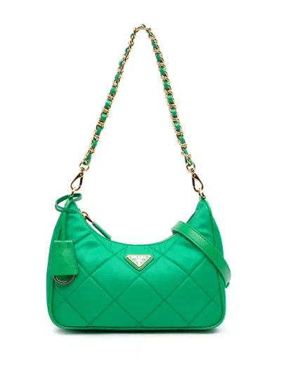 Pre-owned Prada 2013-2026 Impuntu Re Nylon Re Edition 1995 Chaine Satchel In Green