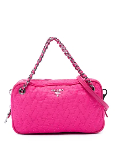 Pre-owned Prada 2013-2026 Impuntu Tessuto Chain Satchel In Pink