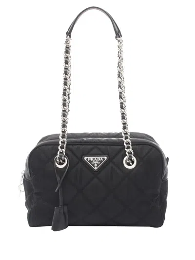 Pre-owned Prada 2013-2026 Impuntu Tessuto Chain Shoulder Bag In Black