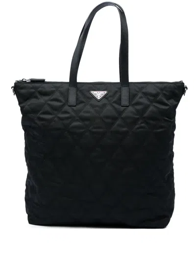 Pre-owned Prada 2013-2026 Impuntu Tessuto Satchel In Black
