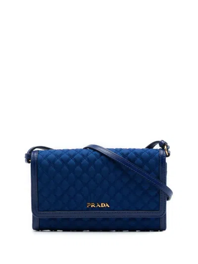 Pre-owned Prada 2013-2026 Impuntu Tessuto Wallet On Strap Crossbody Bag In Blue