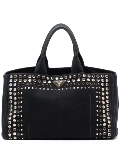 Pre-owned Prada 2013-2026 Large Canvas Canapa Bijoux Satchel In Black