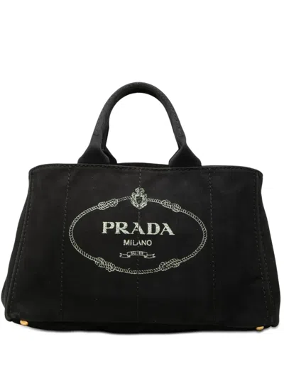 Pre-owned Prada 2013-2026 Large Canvas Canapa Logo Satchel In Black