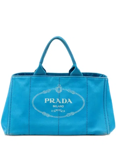 Pre-owned Prada 2013-2026 Large Canvas Canapa Logo Satchel In Blue