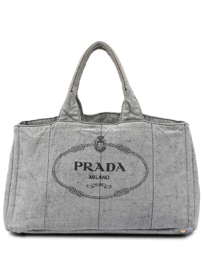 Pre-owned Prada 2013-2026 Large Canvas Canapa Logo Satchel In Gray