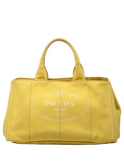 Pre-owned Prada 2013-2026 Large Canvas Canapa Logo Satchel In Yellow