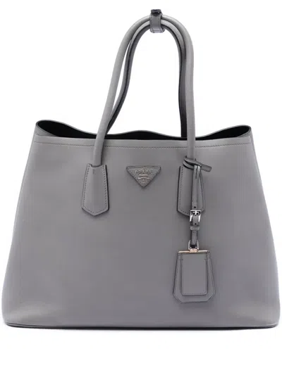 Pre-owned Prada 2013-2026 Large City Calf Double Satchel In Gray